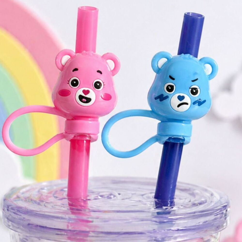 Care Bears Straw Toppers 2 Pack BPA Free Reusable Fits 10mm Straws NWT